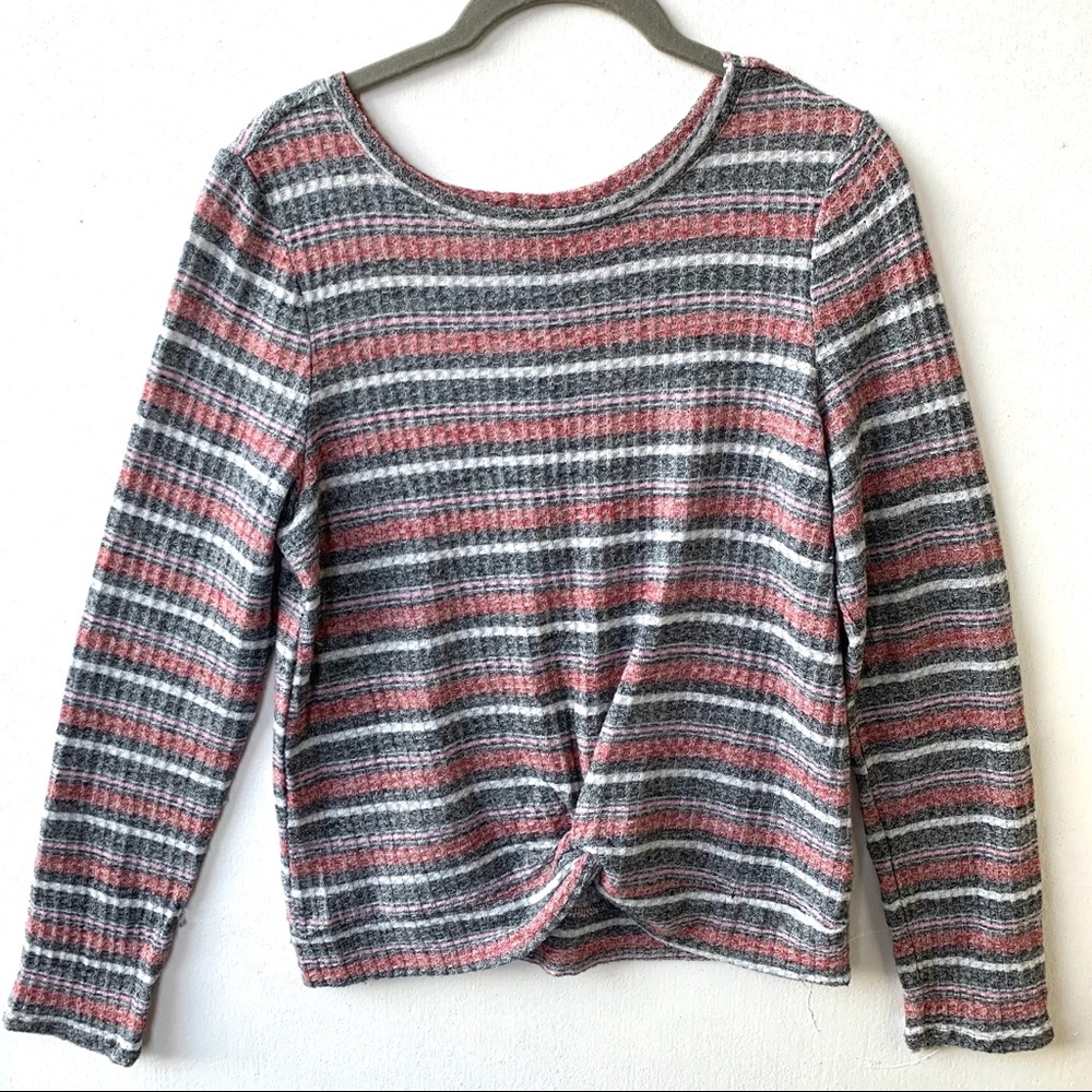 Almost Famous Twist Knot Cropped Striped Sweater
